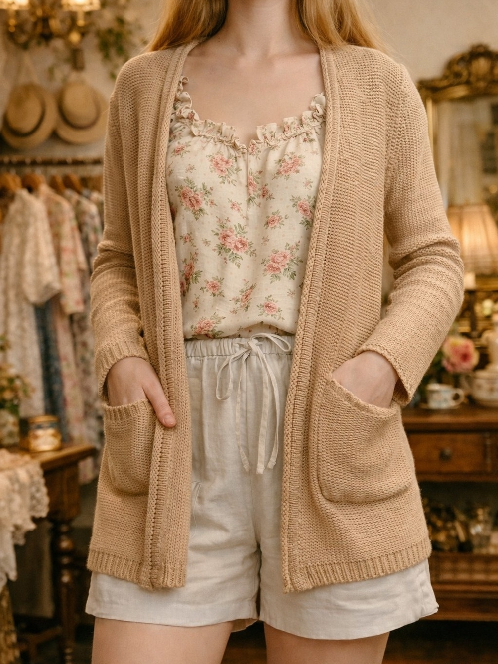 3/$15 🌺Forever 21 Peachy Beige Open-Front Knit Cardigan Sweater